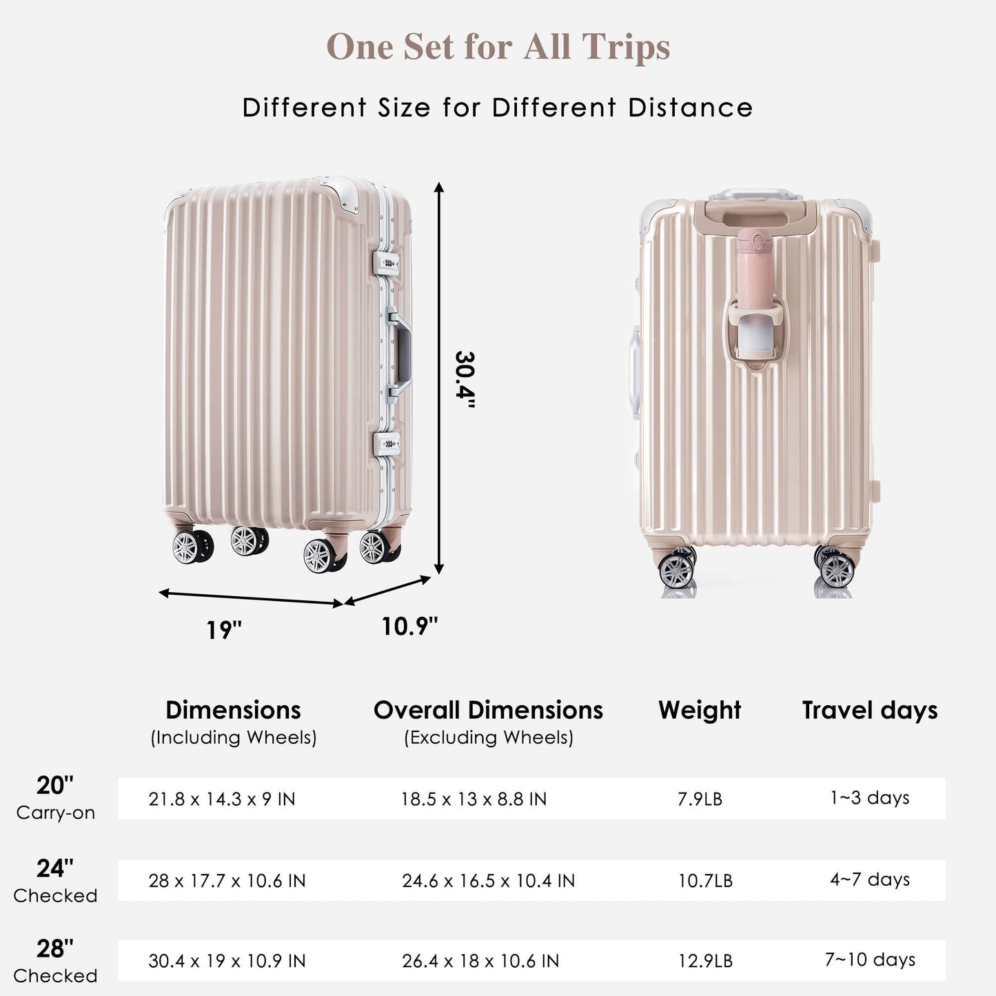 20in Aluminum Luggage with USB, Spinner Wheels & TSA Lock - Pink