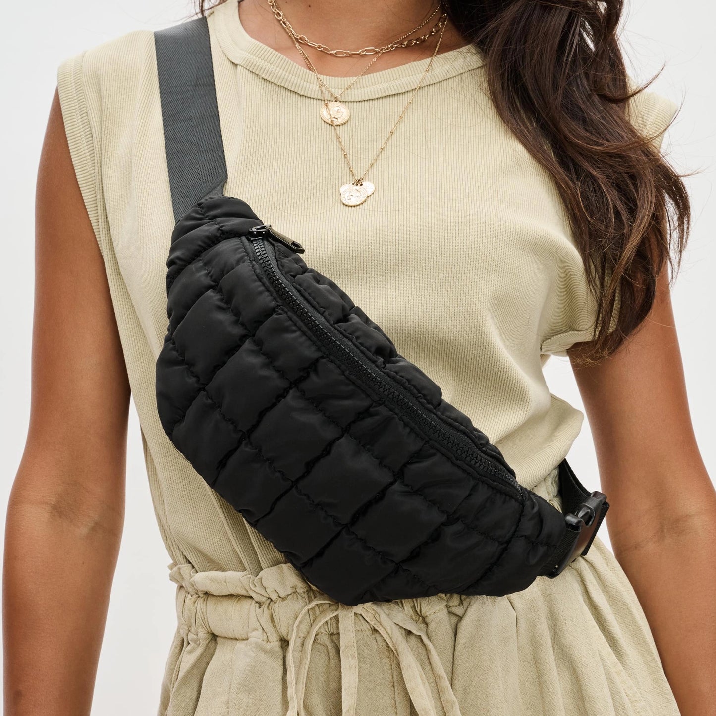 Quilted Puffer Crossbody in Black
