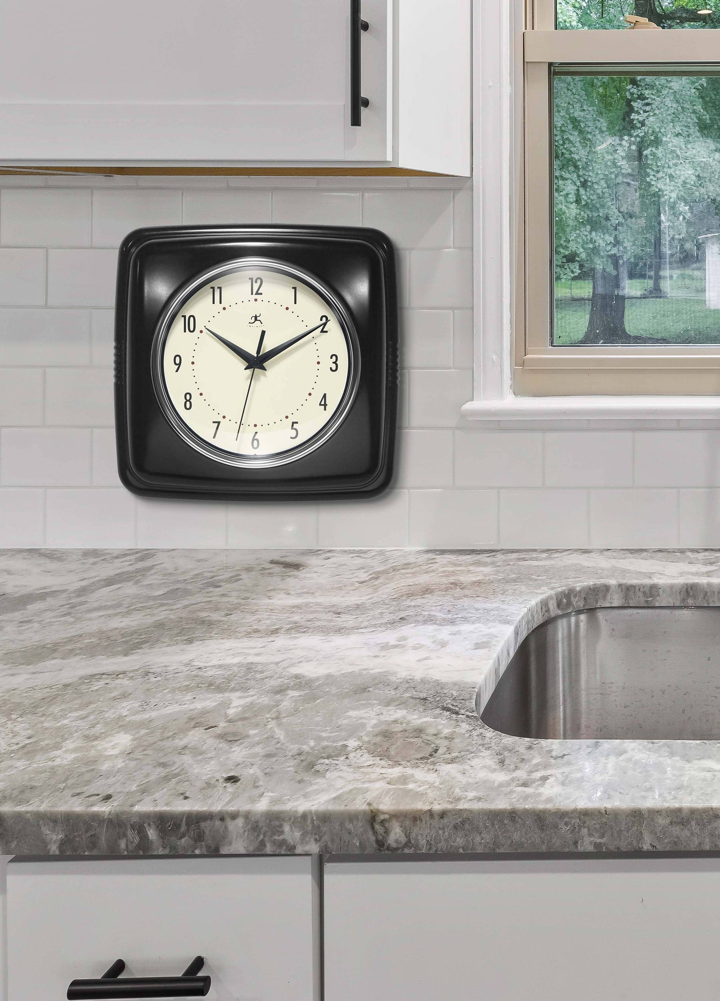 Retro Square Black Indoor Wall Clock 9.25"