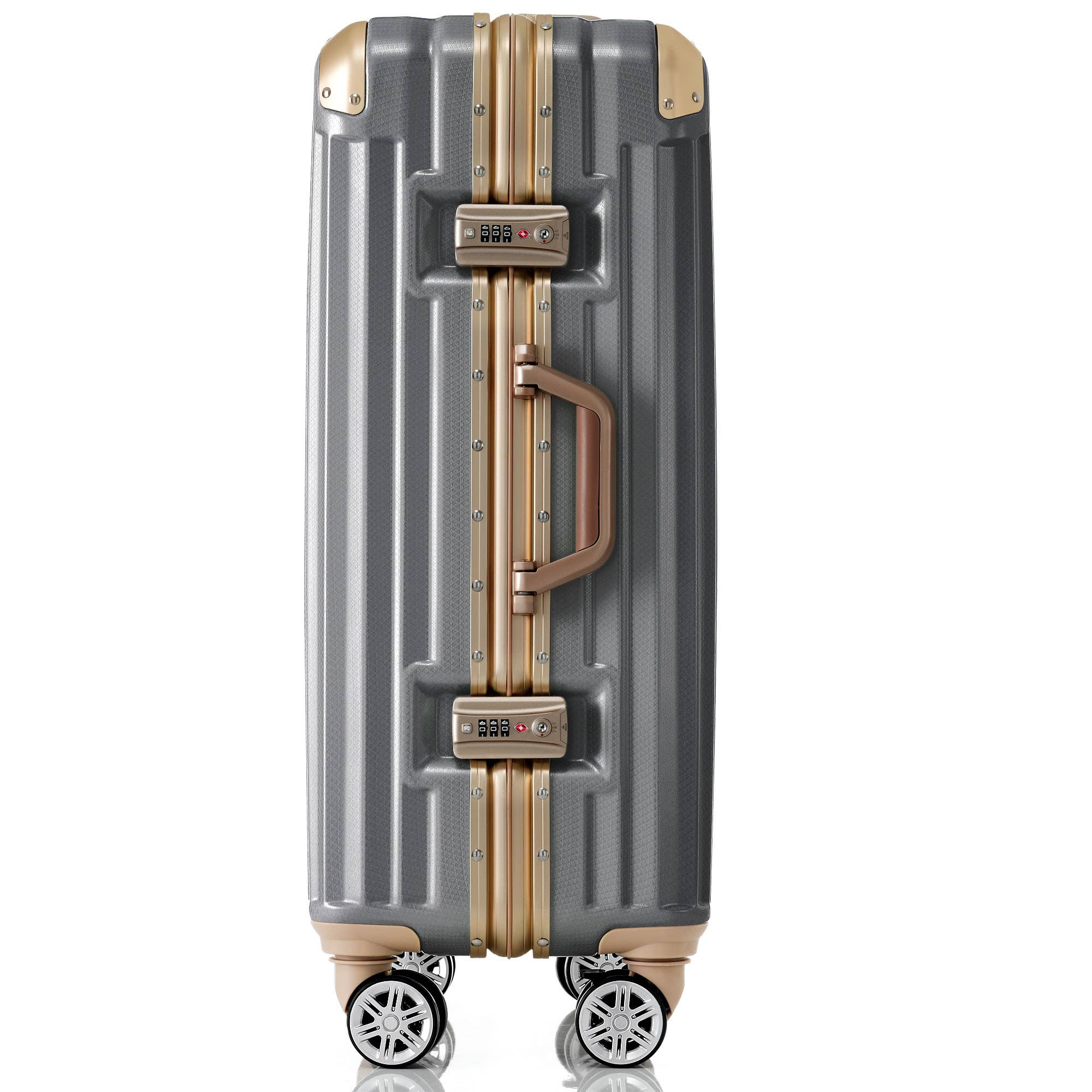 24in Aluminum Luggage with USB, Spinner Wheels, TSA Lock - Dark Gray