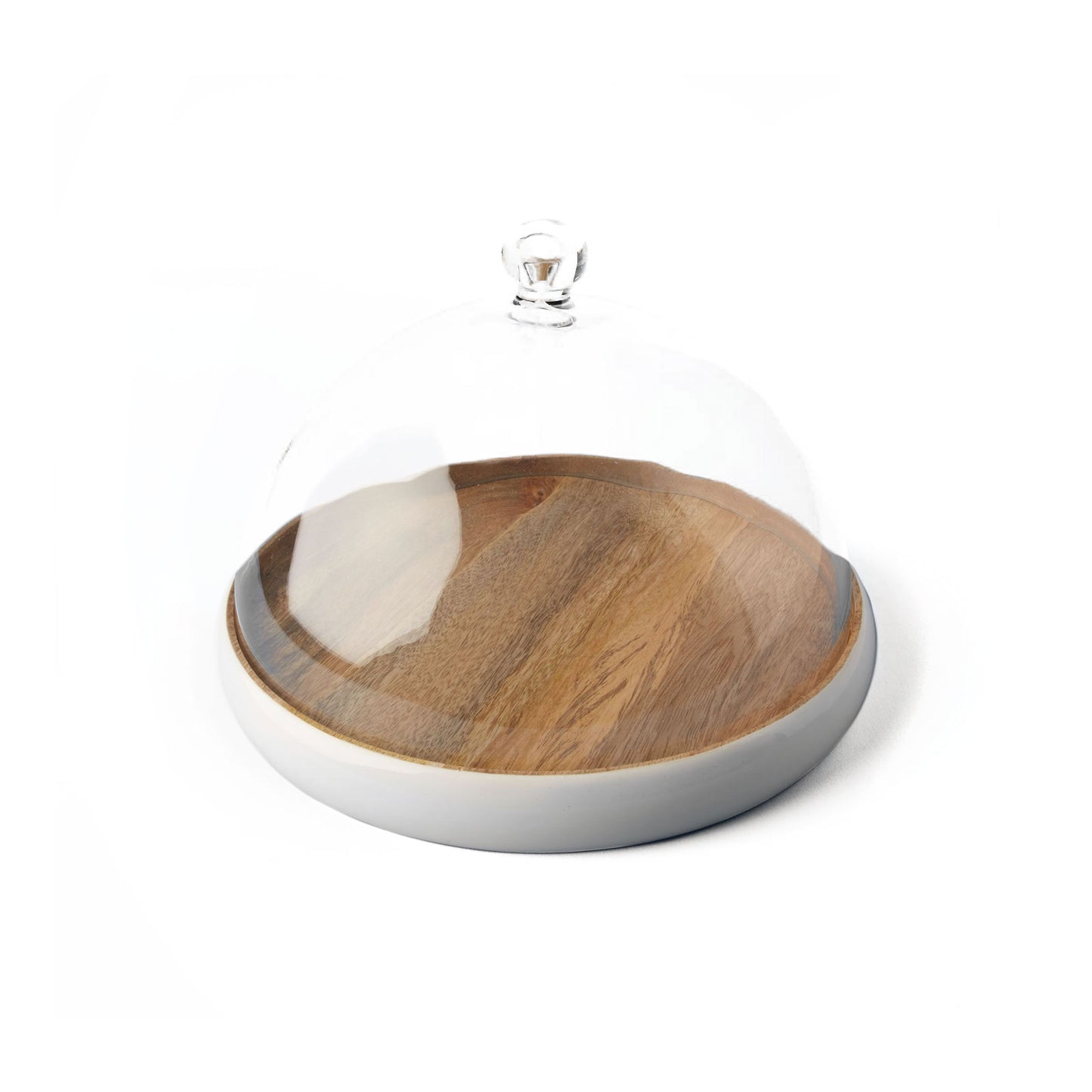 Mango Wood and White Enamel Cloche