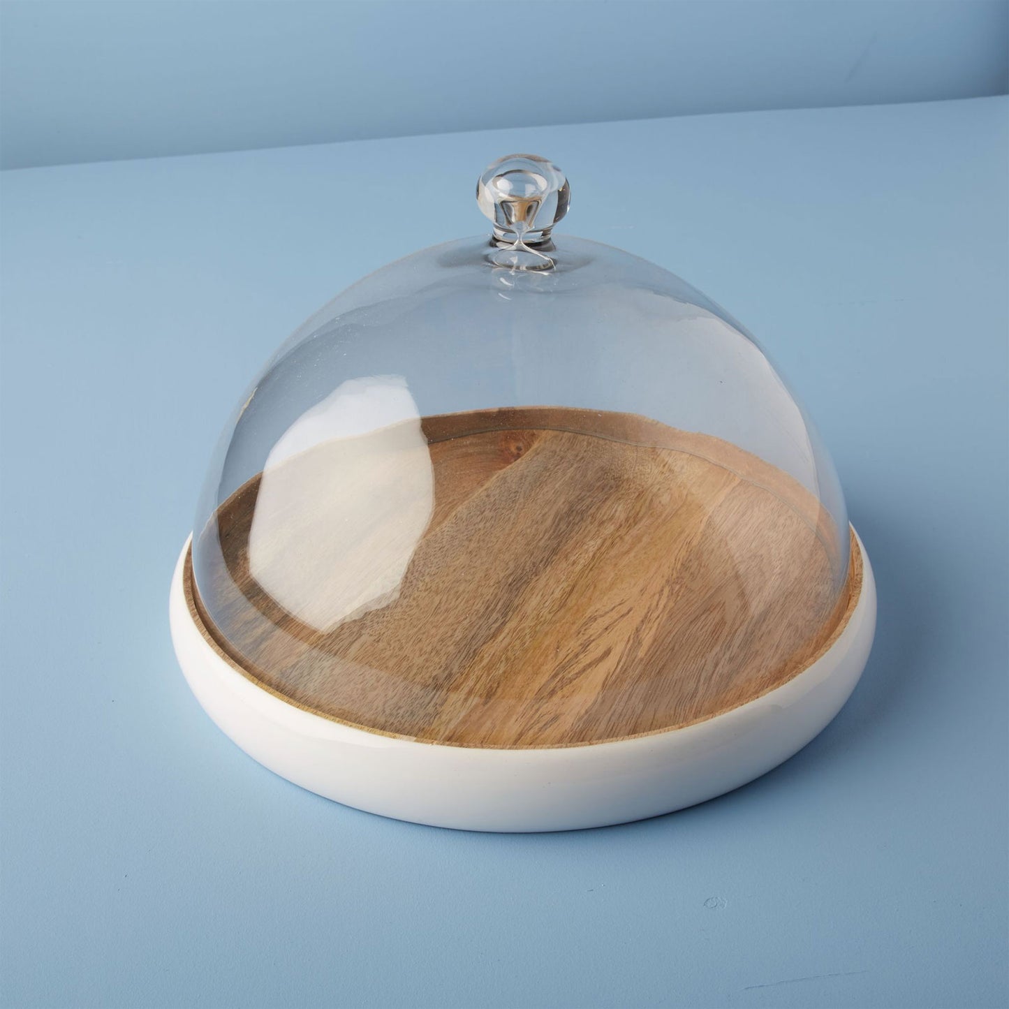 Mango Wood and White Enamel Cloche