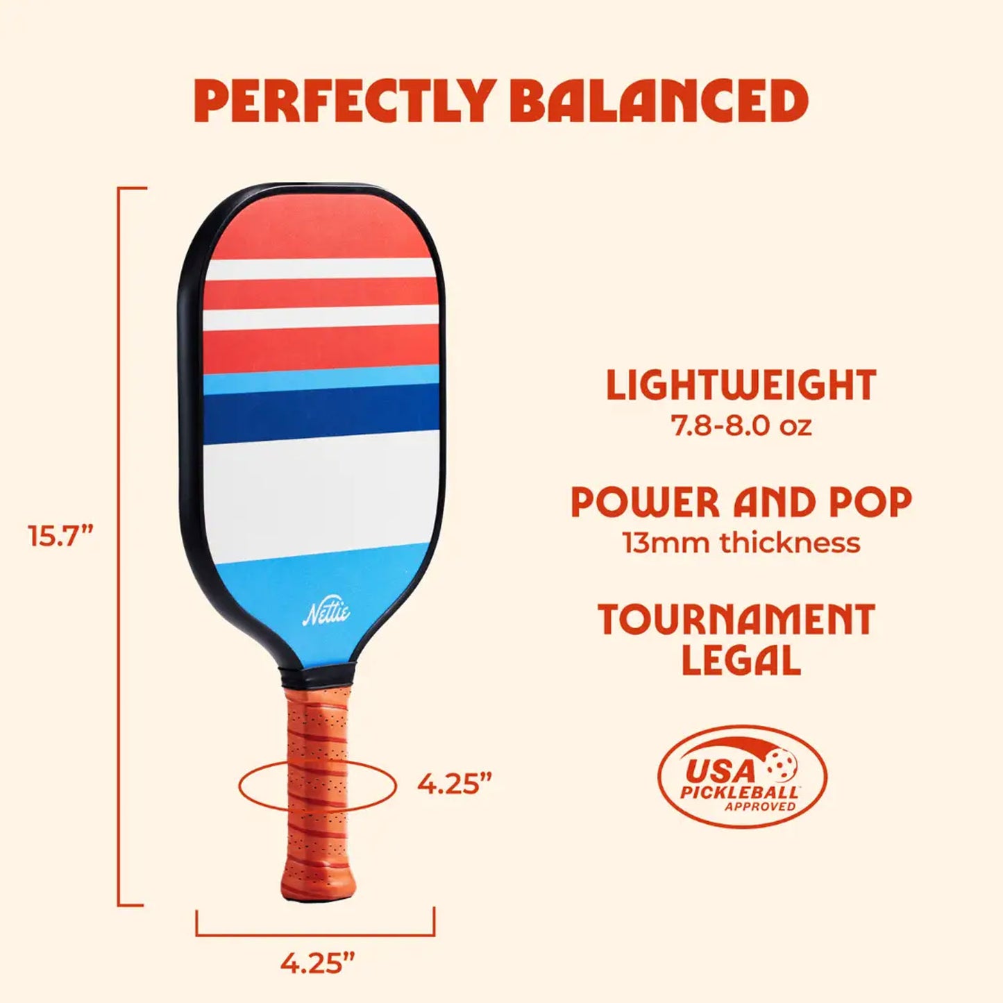 Pickleball Paddle with Red, White, and Blue Stripes