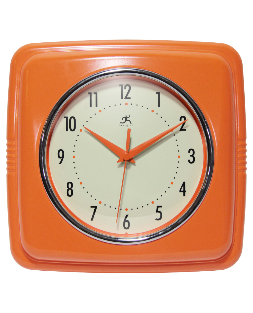 Retro Square Orange Indoor Wall Clock 9.25"