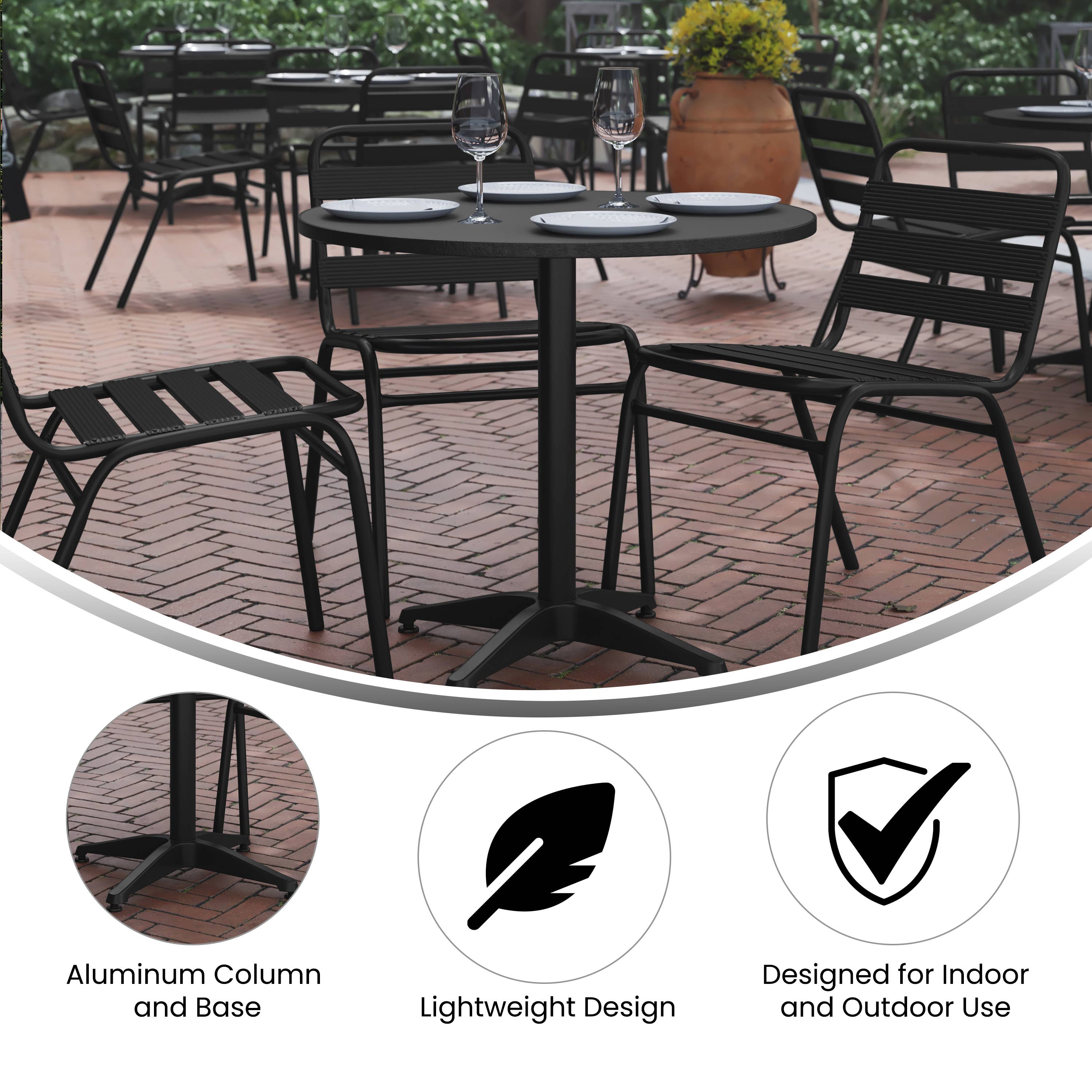 31.5RD Black Metal Indoor-Outdoor Table w/ Base