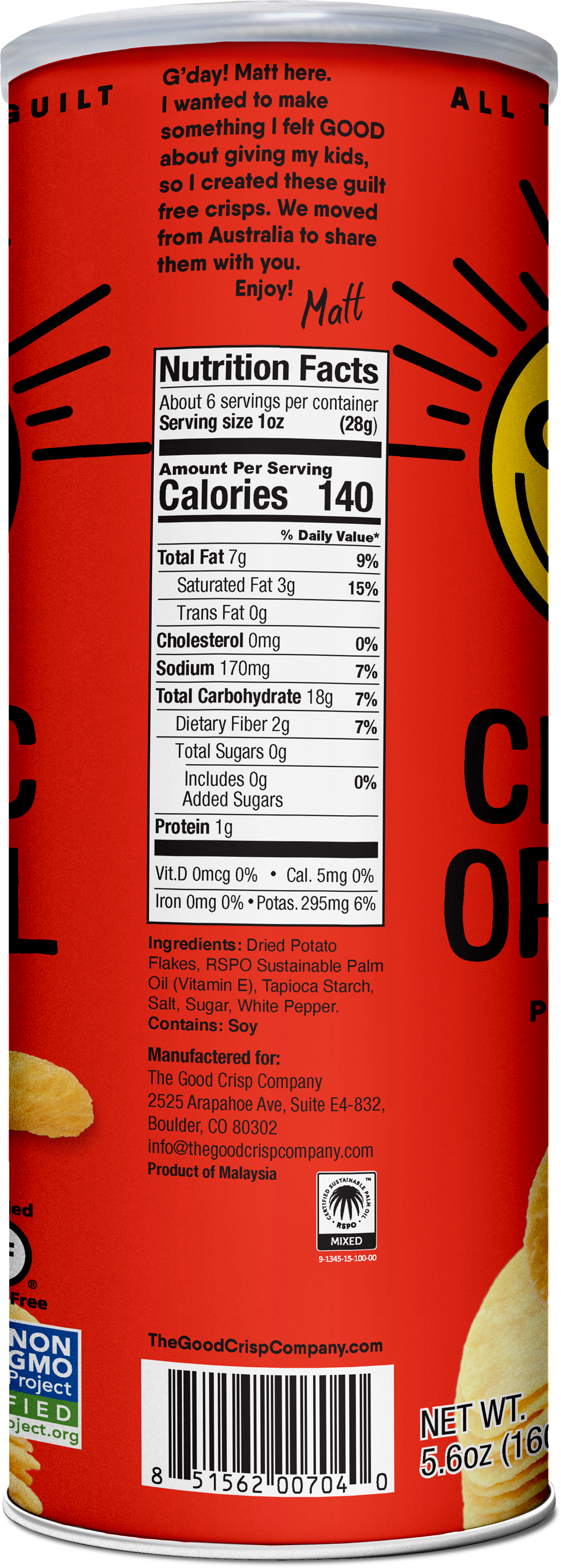 Classic Original Chips - 5.6oz Cans (Case of 8)