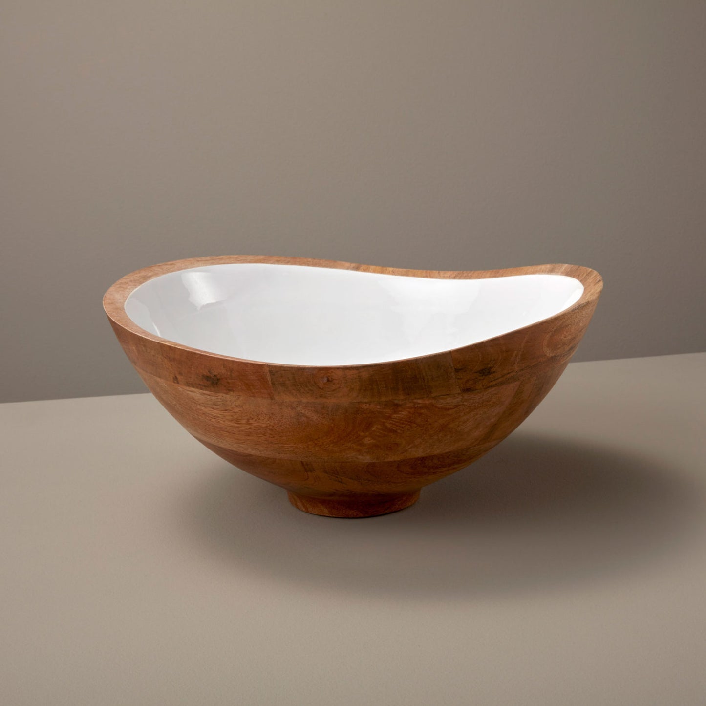 Mango Wood and White Enamel Bowl, Large