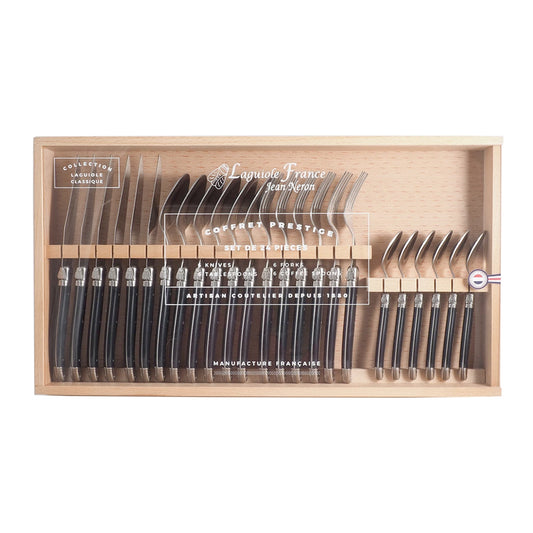 Laguiole Flatware Set in Black with Acrylic Lid, 24 Pc.