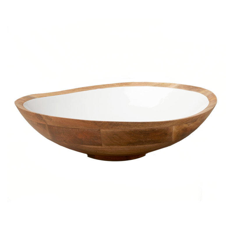 Mango Wood & White Enamel Bowl in Extra Large