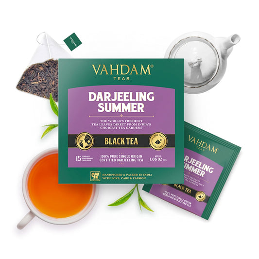 Vahdam Teas Darjeeling Summer Black Tea Bags, 15 sachets