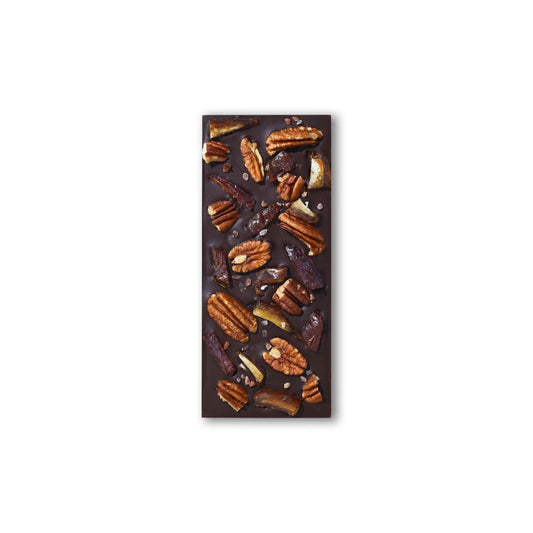 Spring & Mulberry Chocolate Bar with Medjool Dates, Pecans, and Himalayan Salt