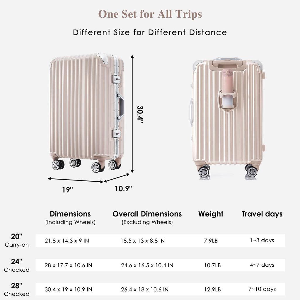 20in Aluminum Luggage with USB, Spinner Wheels & TSA Lock - Pink