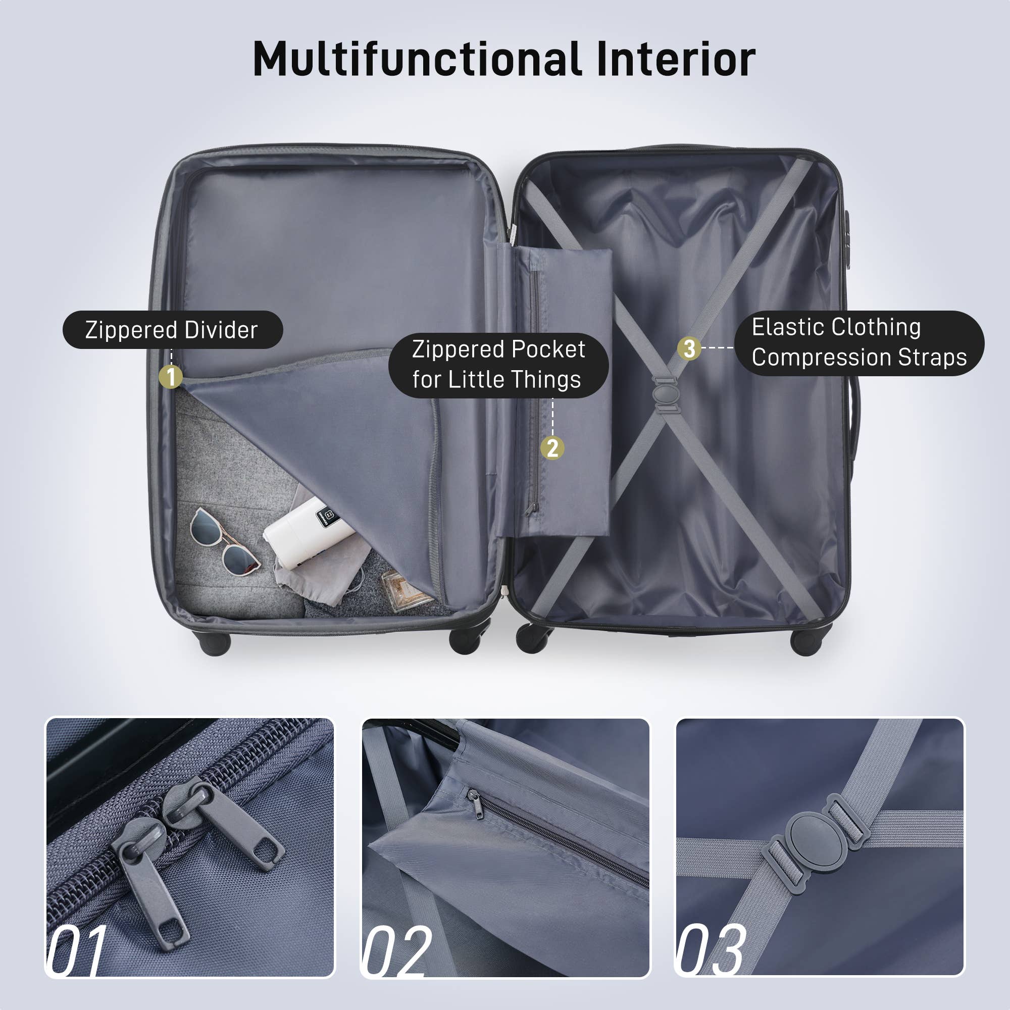 3 Piece Hardside Spinner Luggage Set with TSA Lock