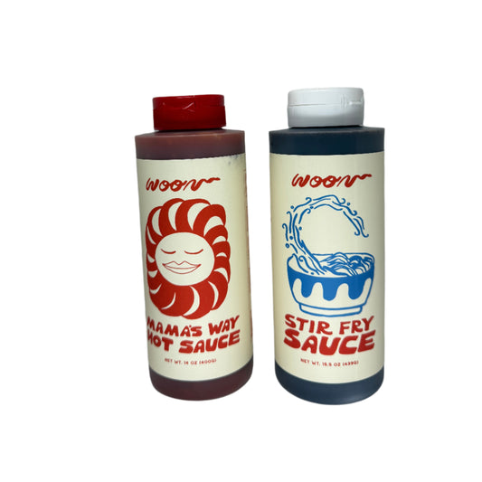 Woon Stir Fry Sauce and Mama's Way Hot Sauce (Pack of 2)
