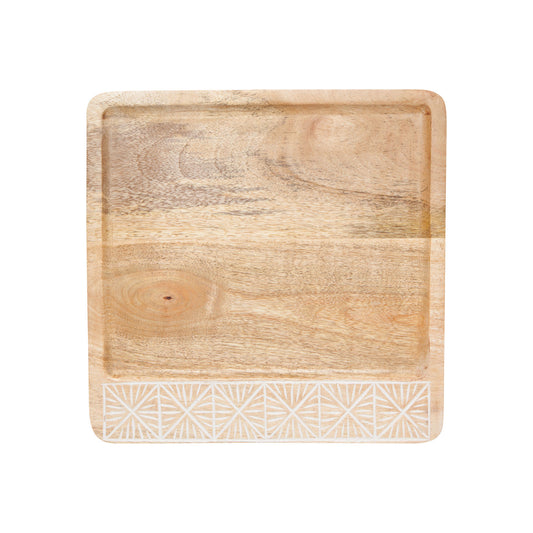 Hand-Etched Mango Wood Serving Plate, 12"
