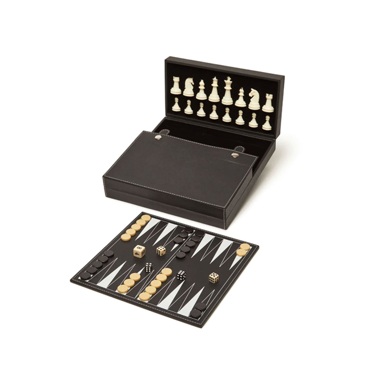 Backgammon and Chess Set in Black Vegan Leather