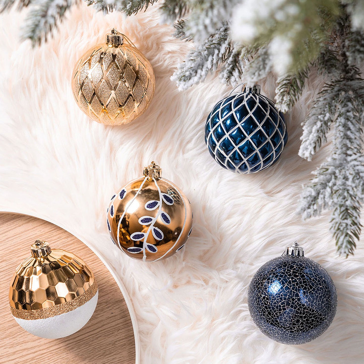 Gold and Blue Shatterproof Ornament Set