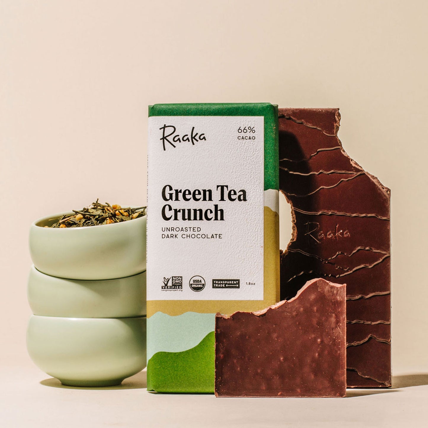 Green Tea Crunch Chocolate Bar, 66%