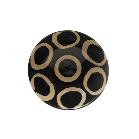 Hand-Painted Stoneware Low Bowl with Circles in Midnight Blue & Cream