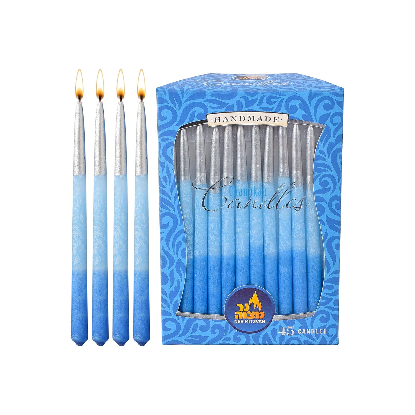 Hanukkah Candles in Blue and Silver, Set of 45