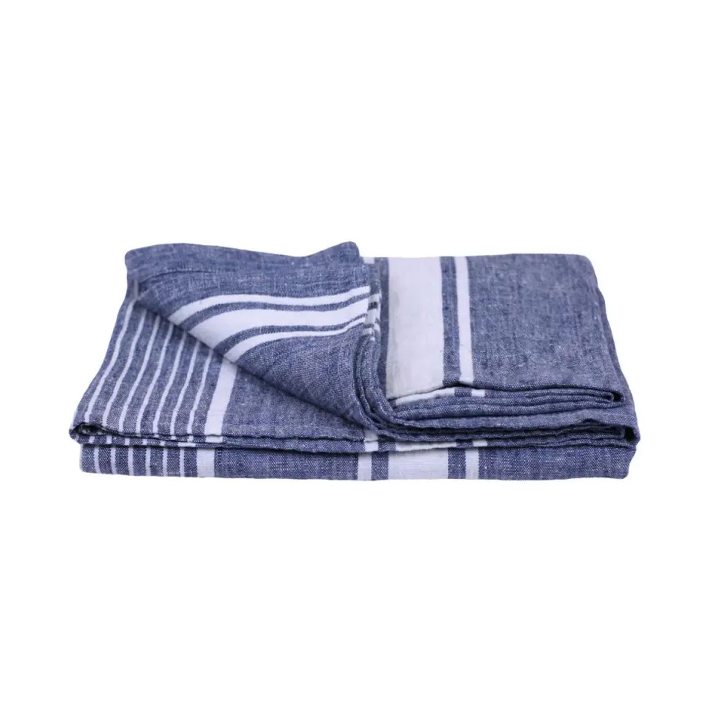 Stonewashed Linen Beach Towel, Blue with White Stripes