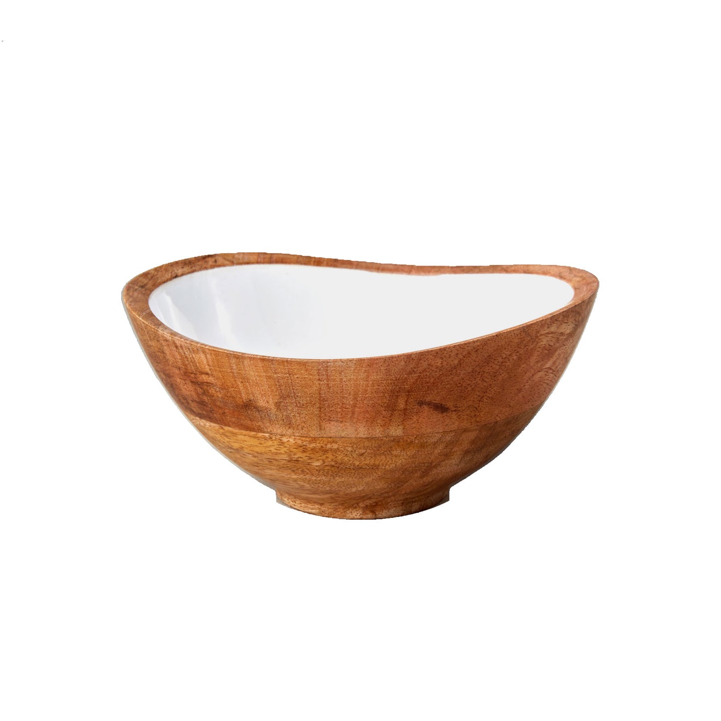 Mango Wood and White Enamel Bowl, Medium