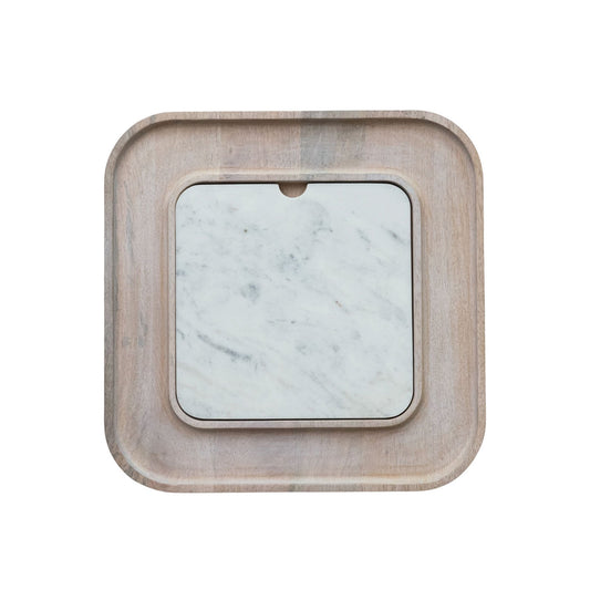 Mango Wood Serving Board with Removable Marble Cutting Board