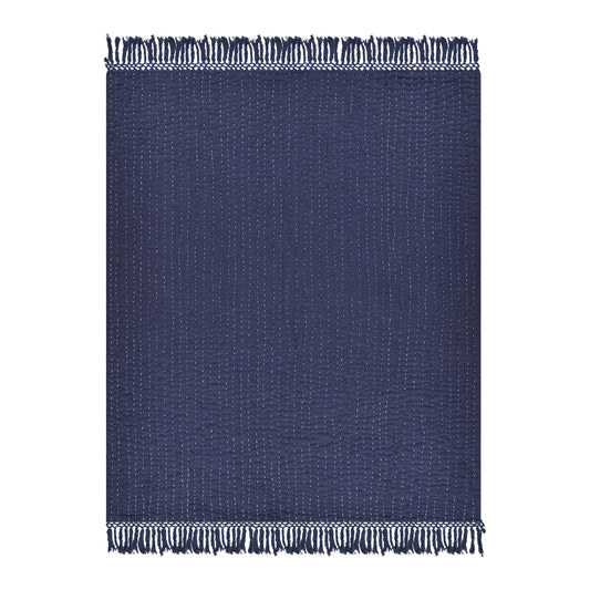 Throw Blanket in Navy and Off-White