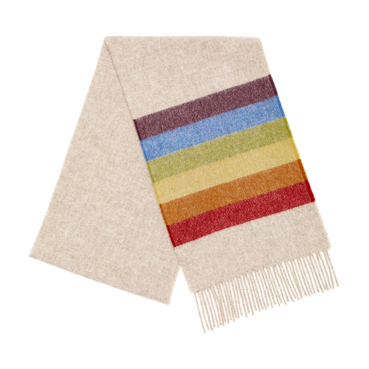 Merino Lambswool Scarf in Beige with Pride Rainbow