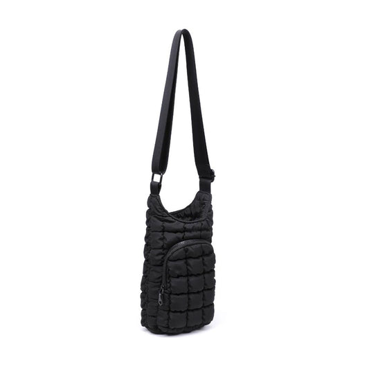 Quilted Puffer Water Bottle Crossbody in Black