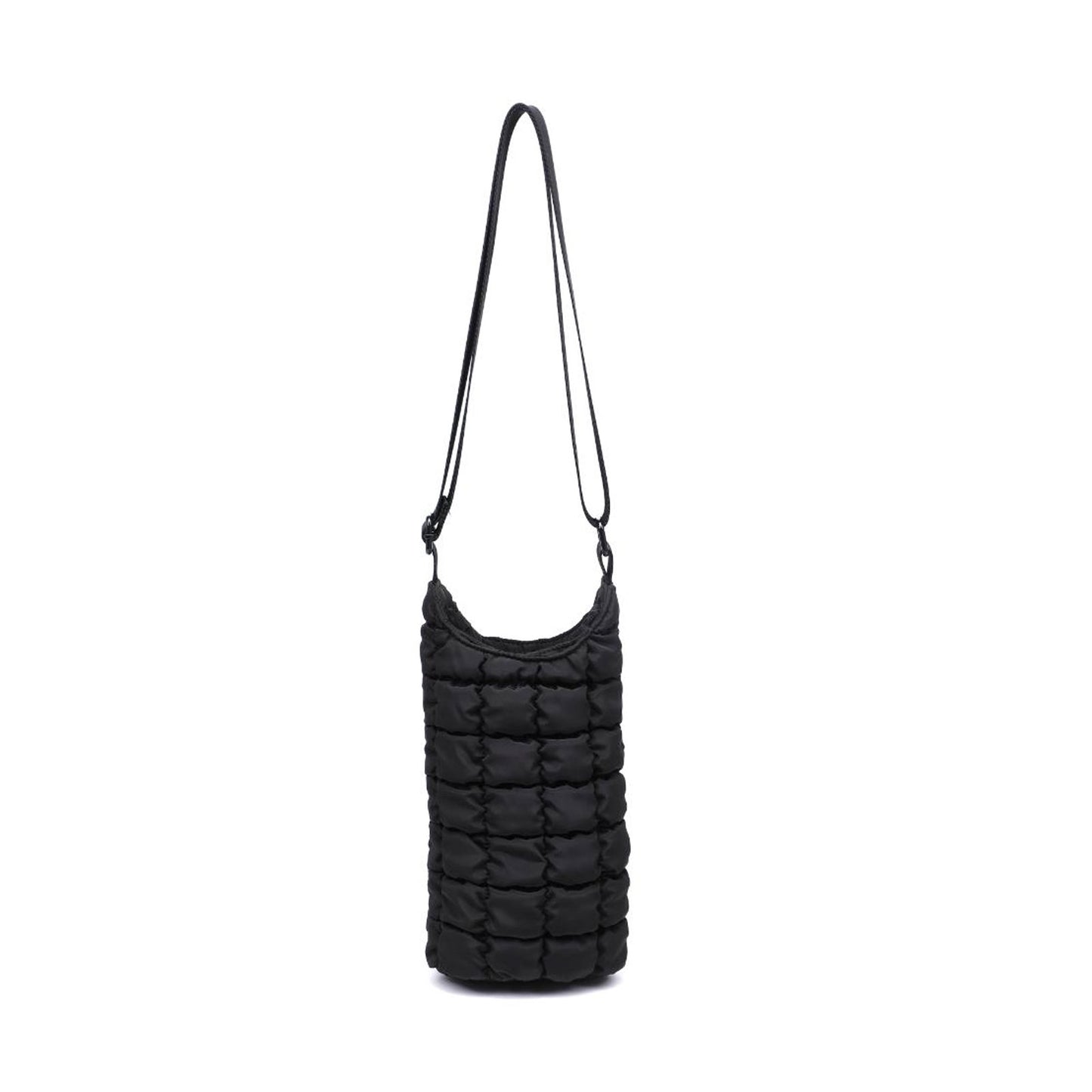 Quilted Puffer Water Bottle Crossbody in Black