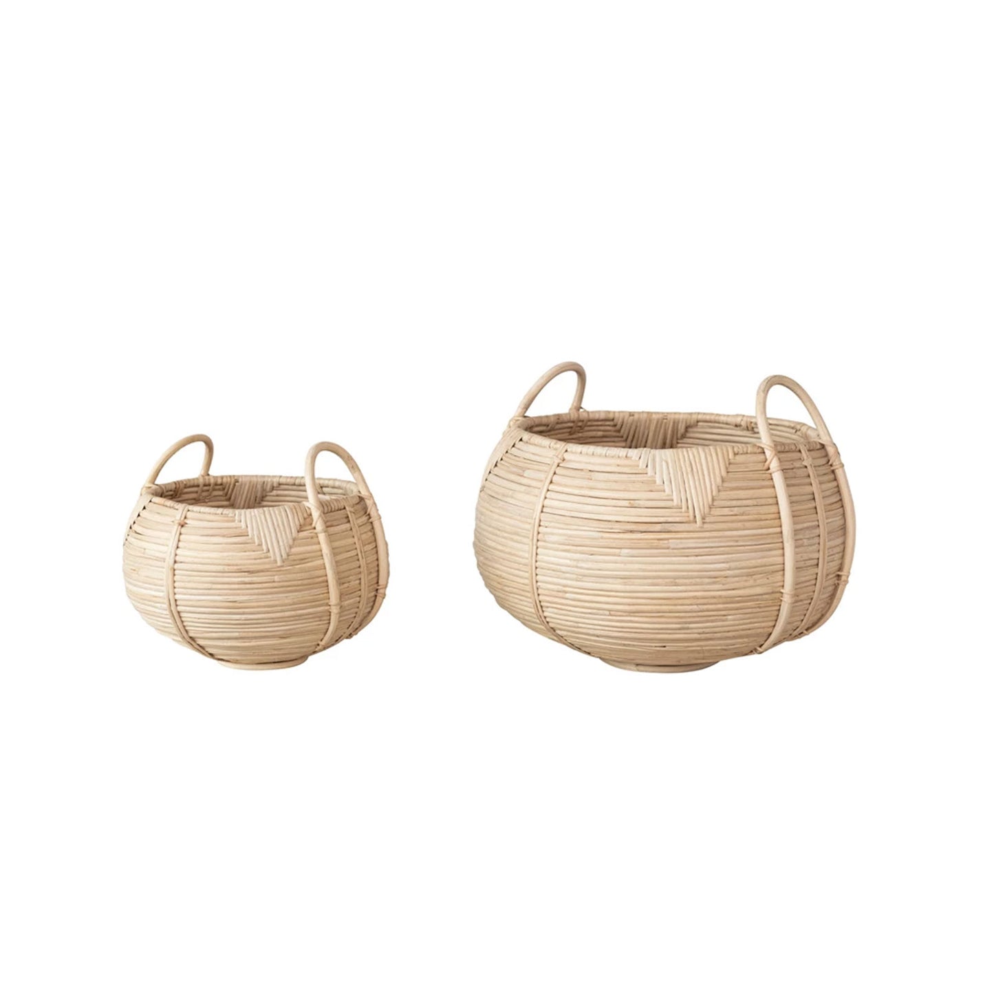 Hand-Woven Rattan Baskets with Handles in Natural, Set of 2