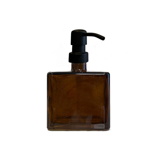 Square Recycled Glass Soap Dispenser in Amber and Black Matte