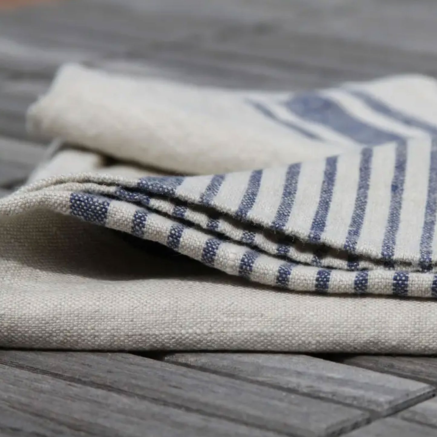 Stonewashed Linen Bath Towel, Grey with Blue Stripes