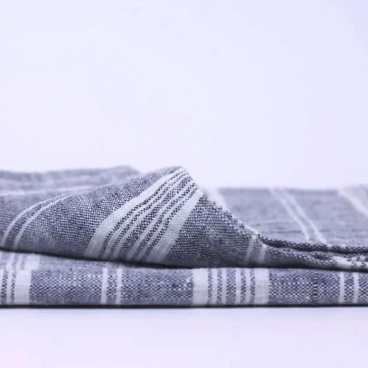 Stonewashed Linen Bath Towel, Heather Blue with White Stripes