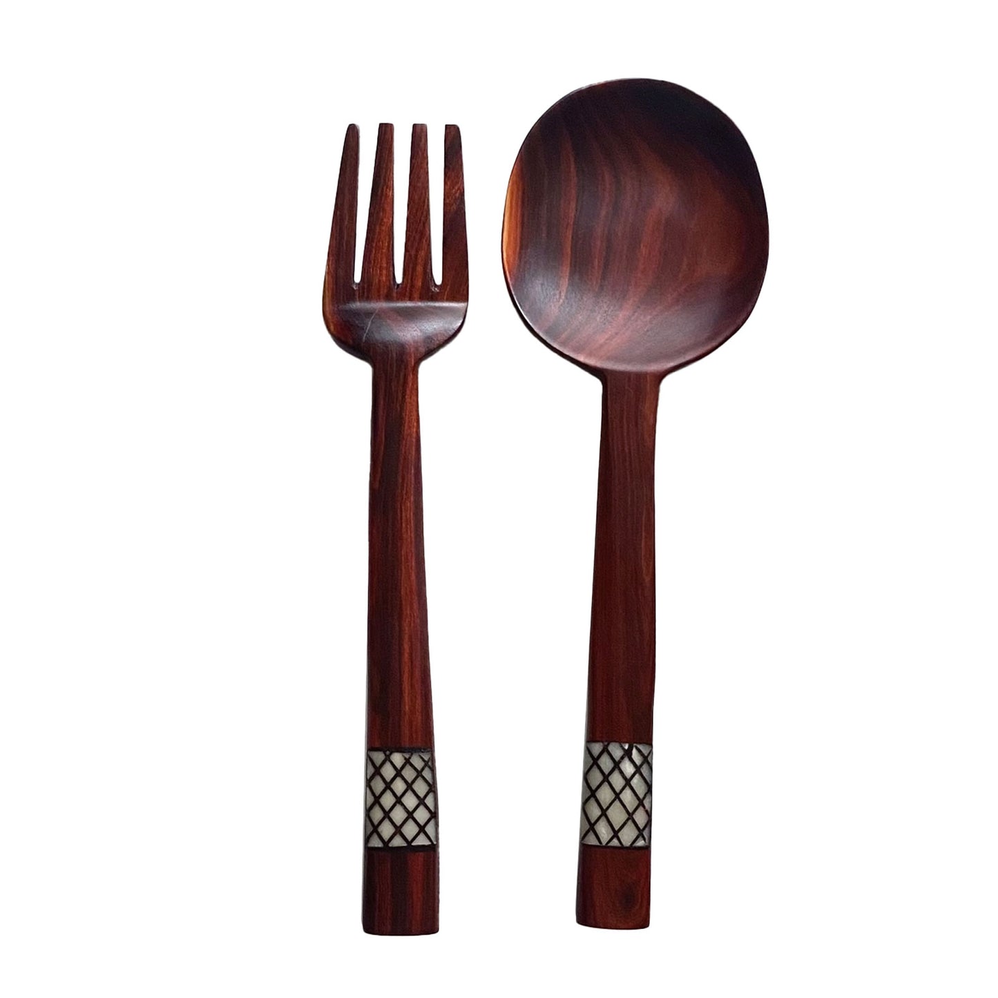 Inlaid Hardwood Salad Servers in African Teak