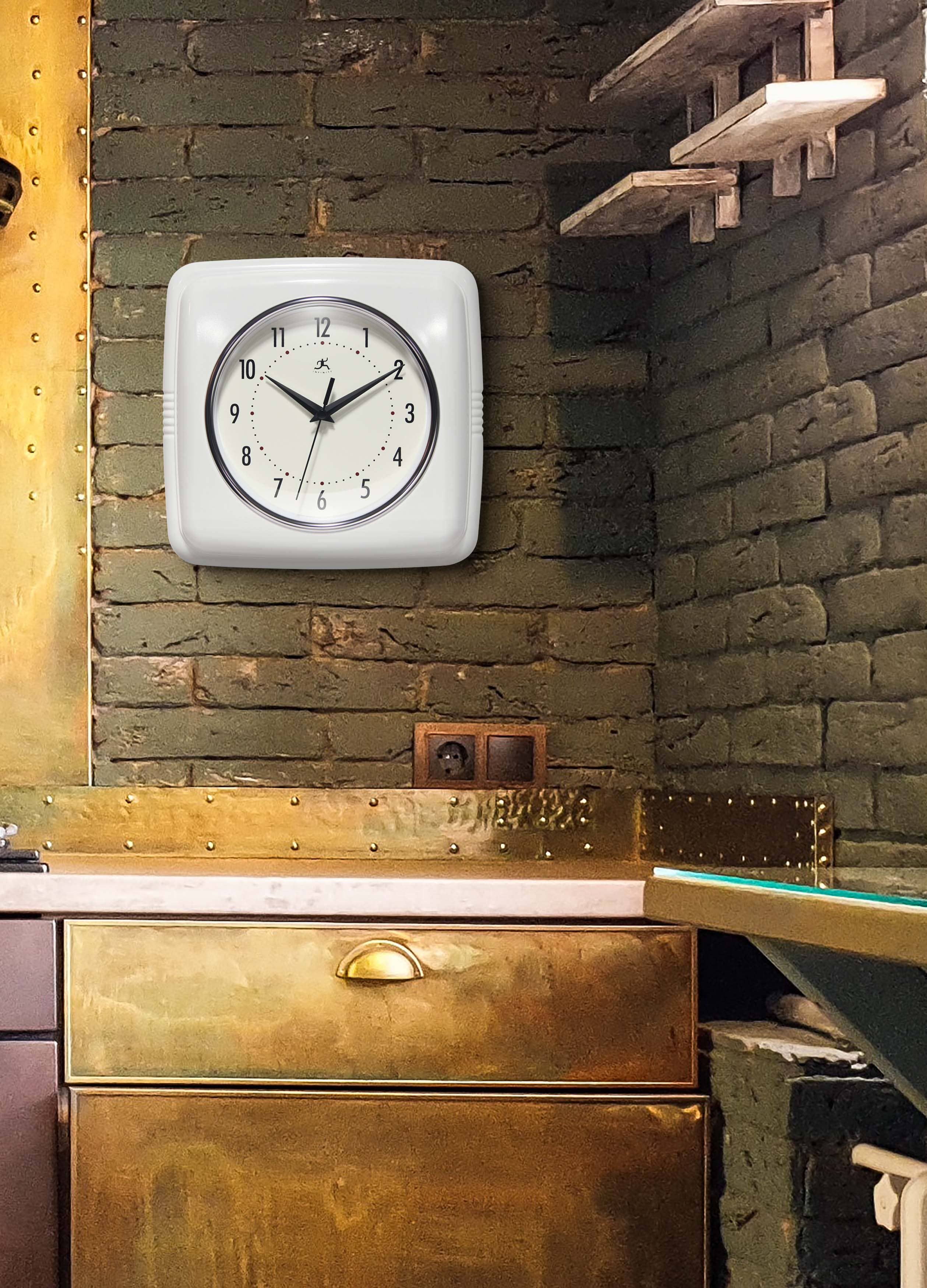Retro Square White Indoor Wall Clock 9.25"