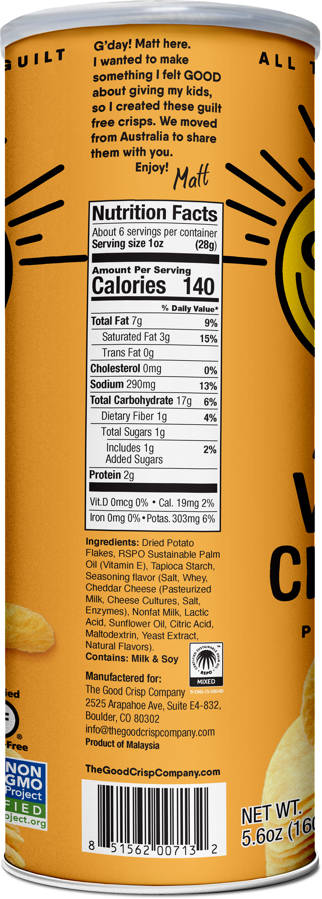 Aged White Cheddar Chips - 5.6oz Cans (Case of 8)