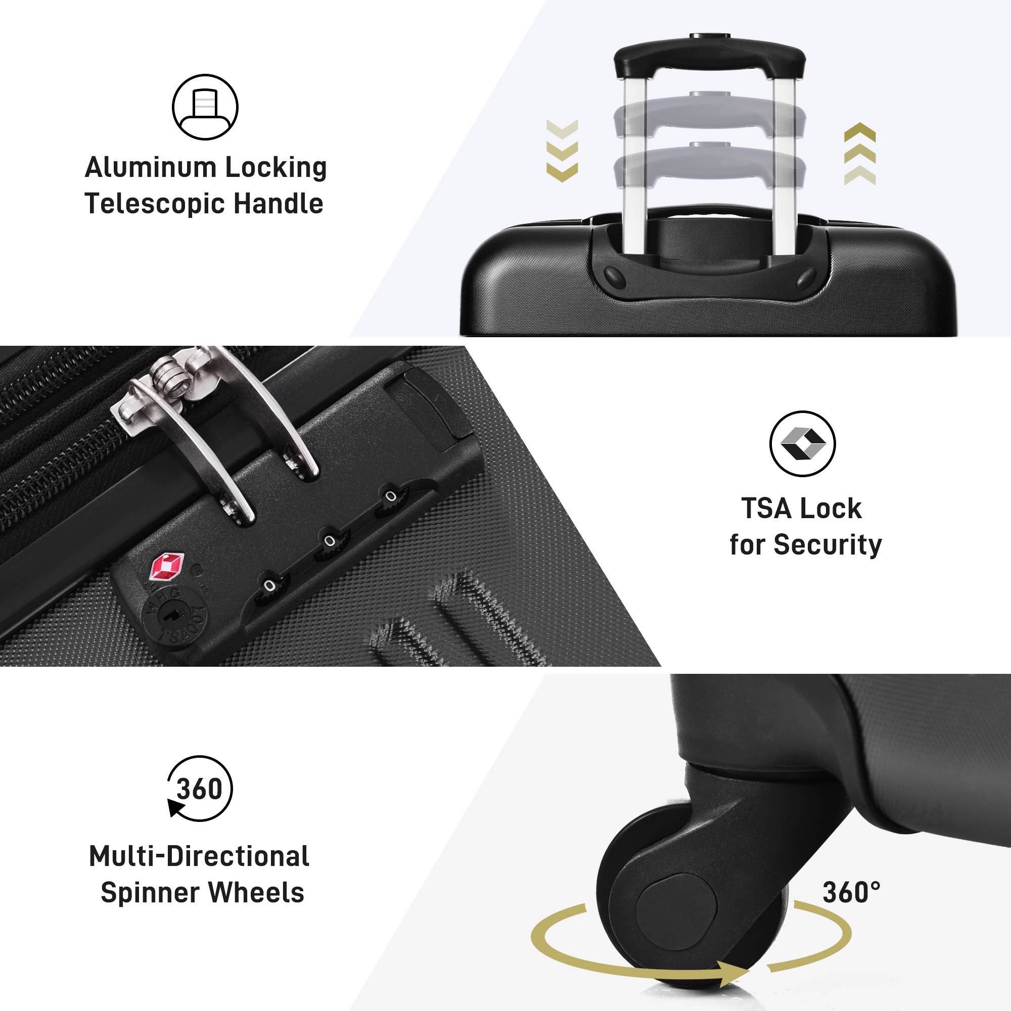 3 Piece Hardside Spinner Luggage Set with TSA Lock