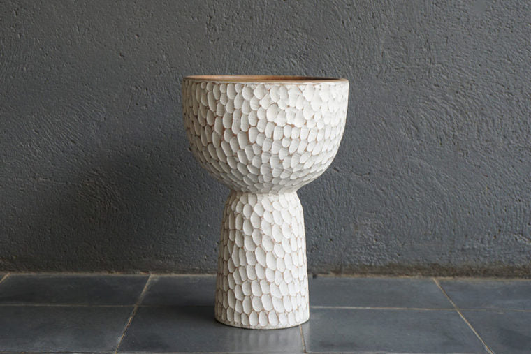 Carved Bubble Teak Bowl, Tall