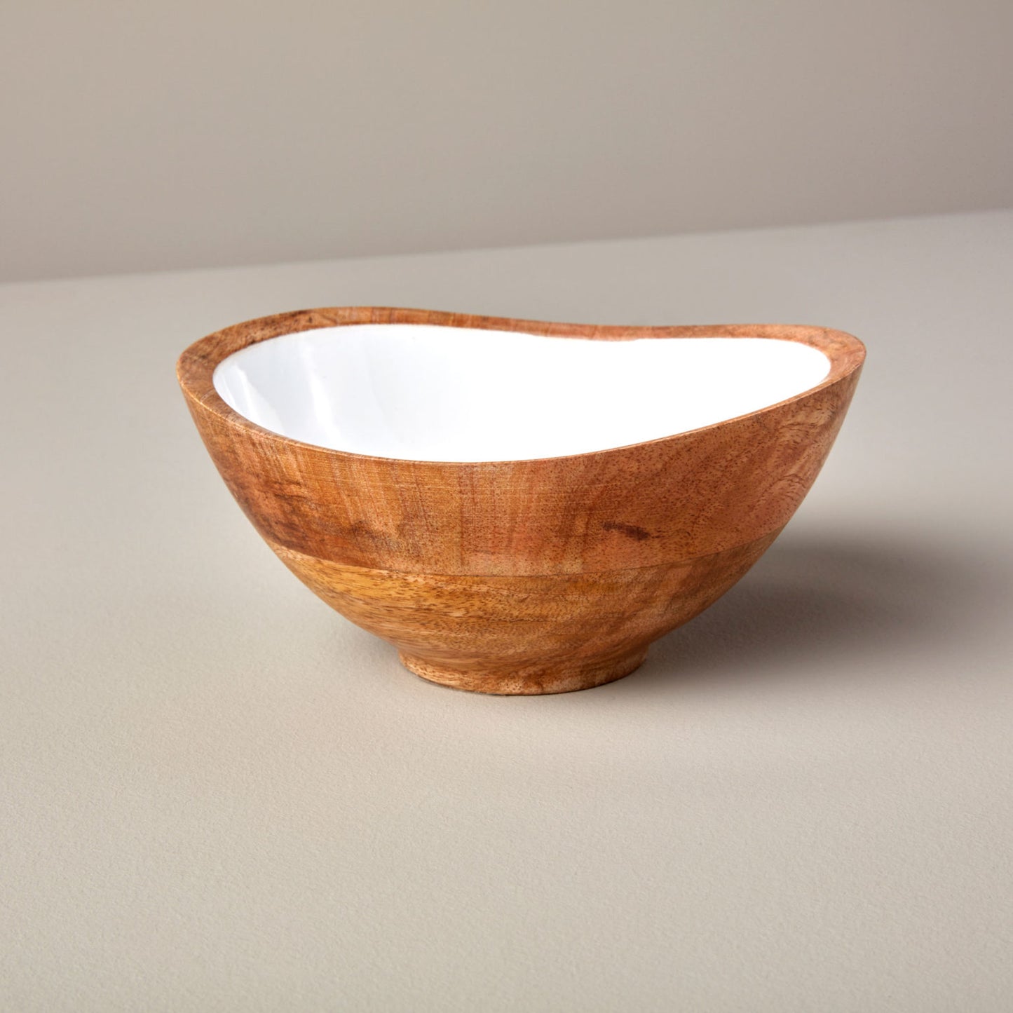 Mango Wood and White Enamel Bowl, Medium