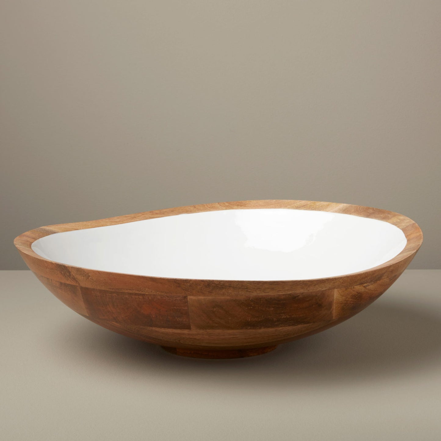 Mango Wood and White Enamel Bowl, Extra Large