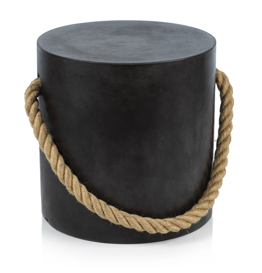 Black Concrete Stool with Rope Accent (Pick Up / Local Delivery Only)