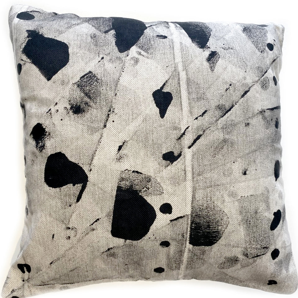 23" Handpainted Pillow, Black on Beige