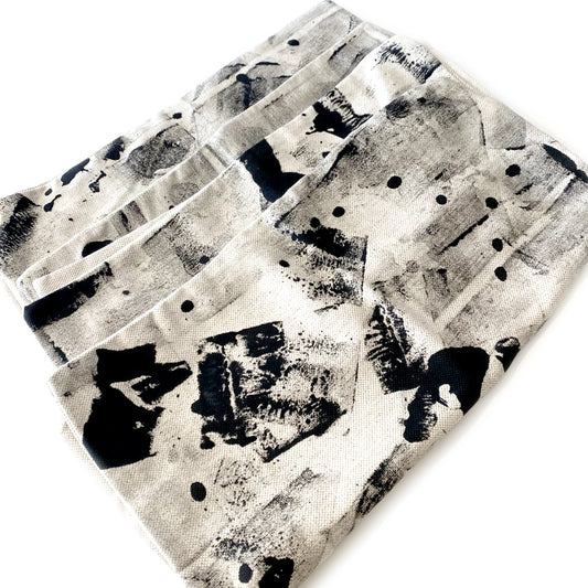 23" Handpainted Pillow, Black on Beige