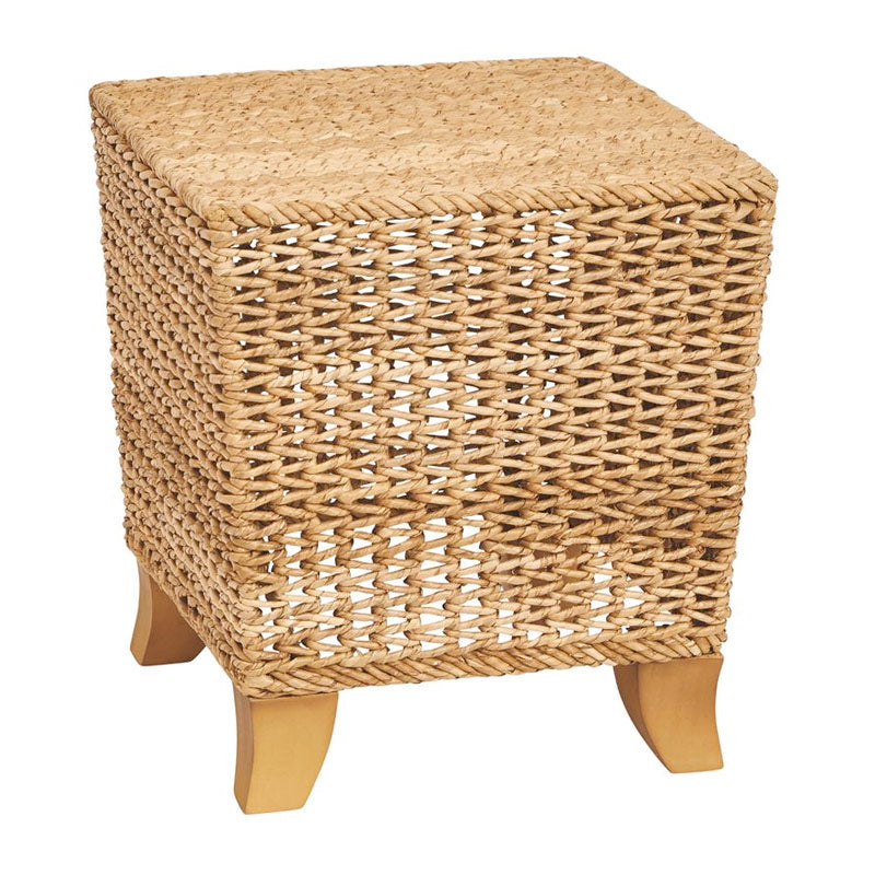 Hand Woven Water Hyacinth Stool with Wood Legs