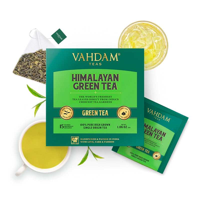 Vahdam Teas Himalayan Green Tea Bags, 15 sachets