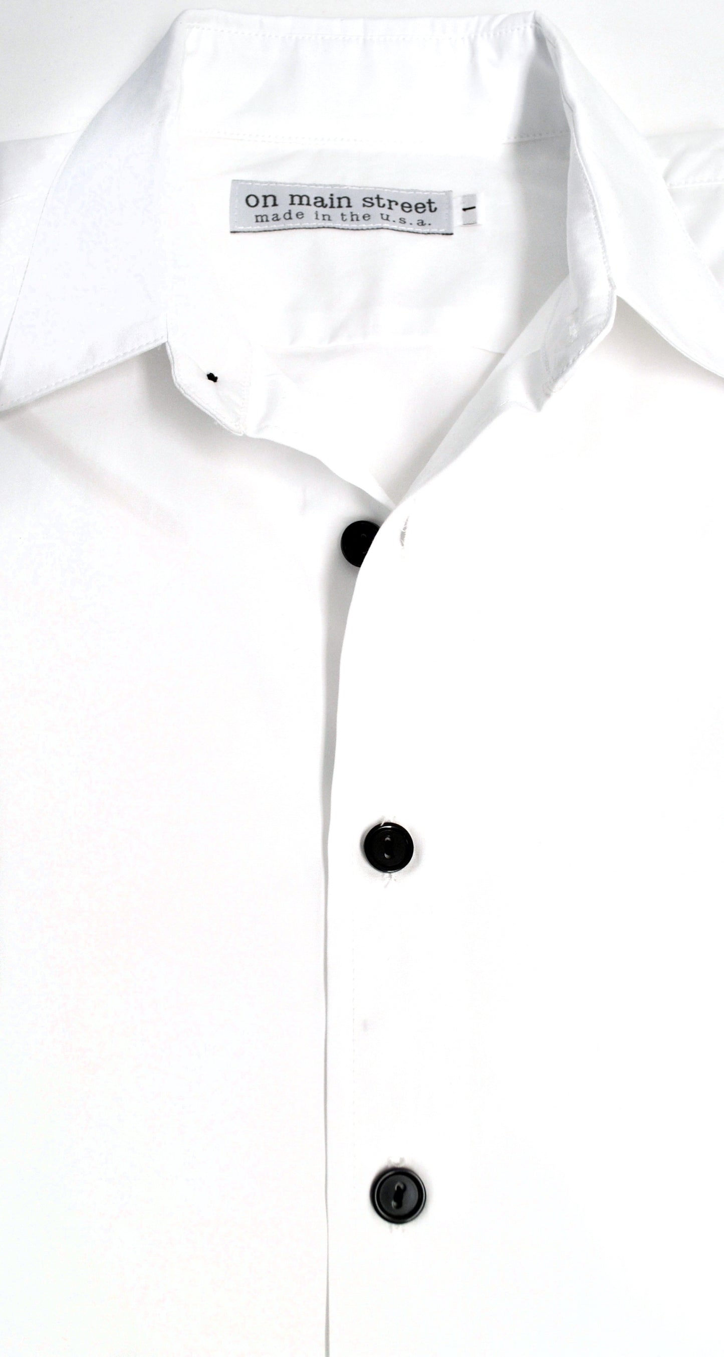 On Main Street Boyfriend Shirt, White/Black Buttons