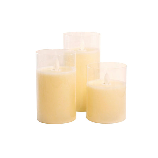 Battery Operated LED Candles in Glass Hurricane, Set of 3