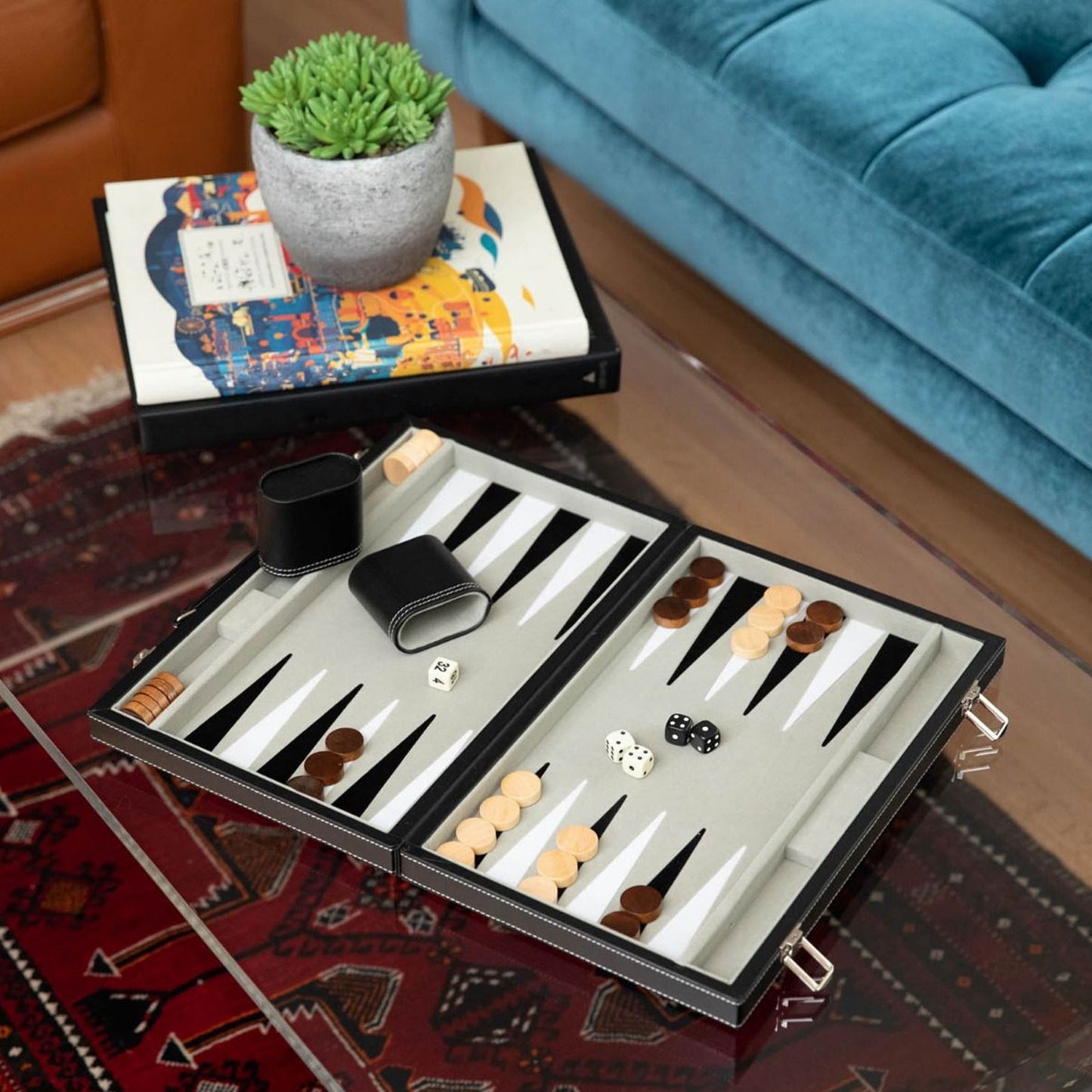 Black Leatherette Backgammon Set